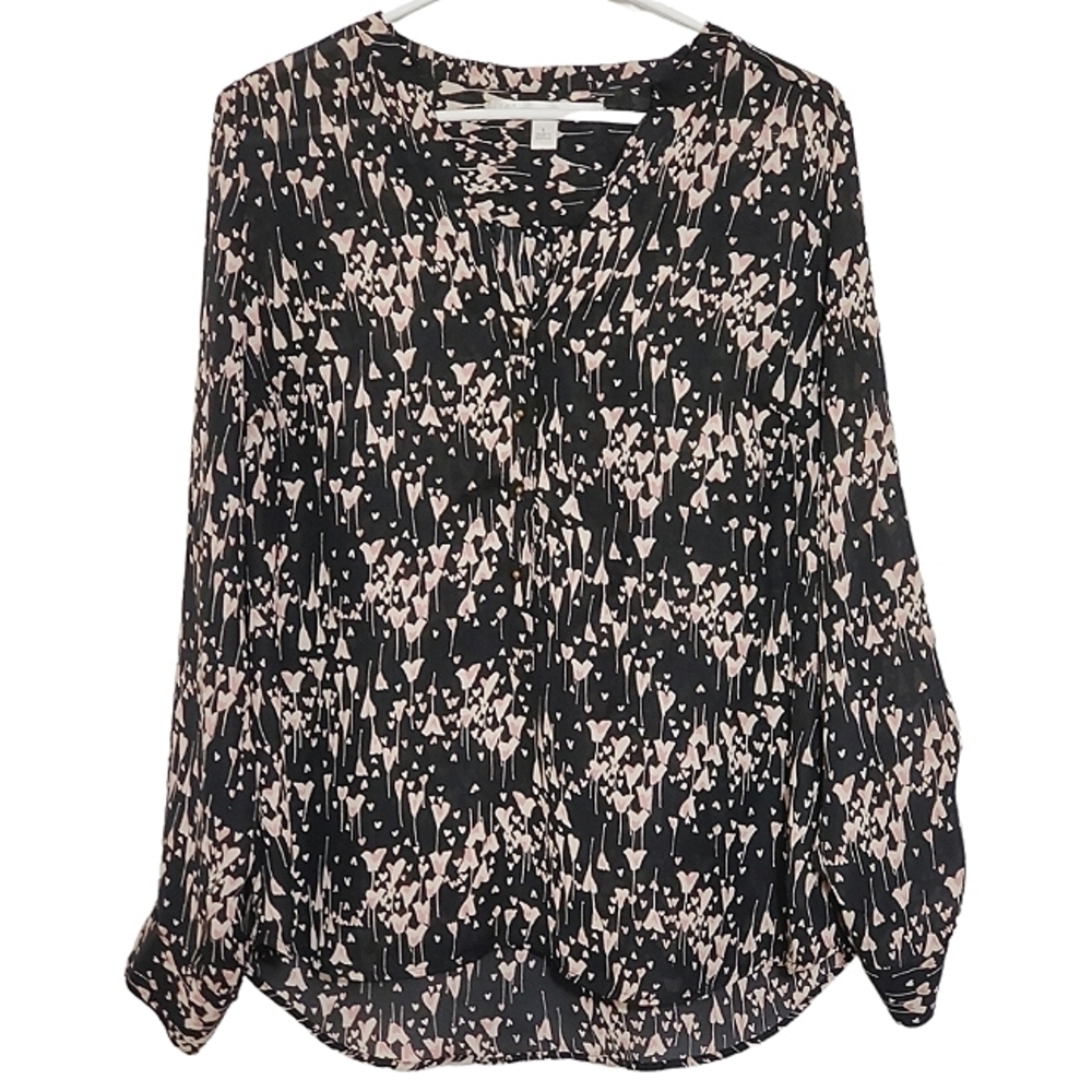 1337 * LC Lauren Conrad Print Blouse Black Cream Pink Size L